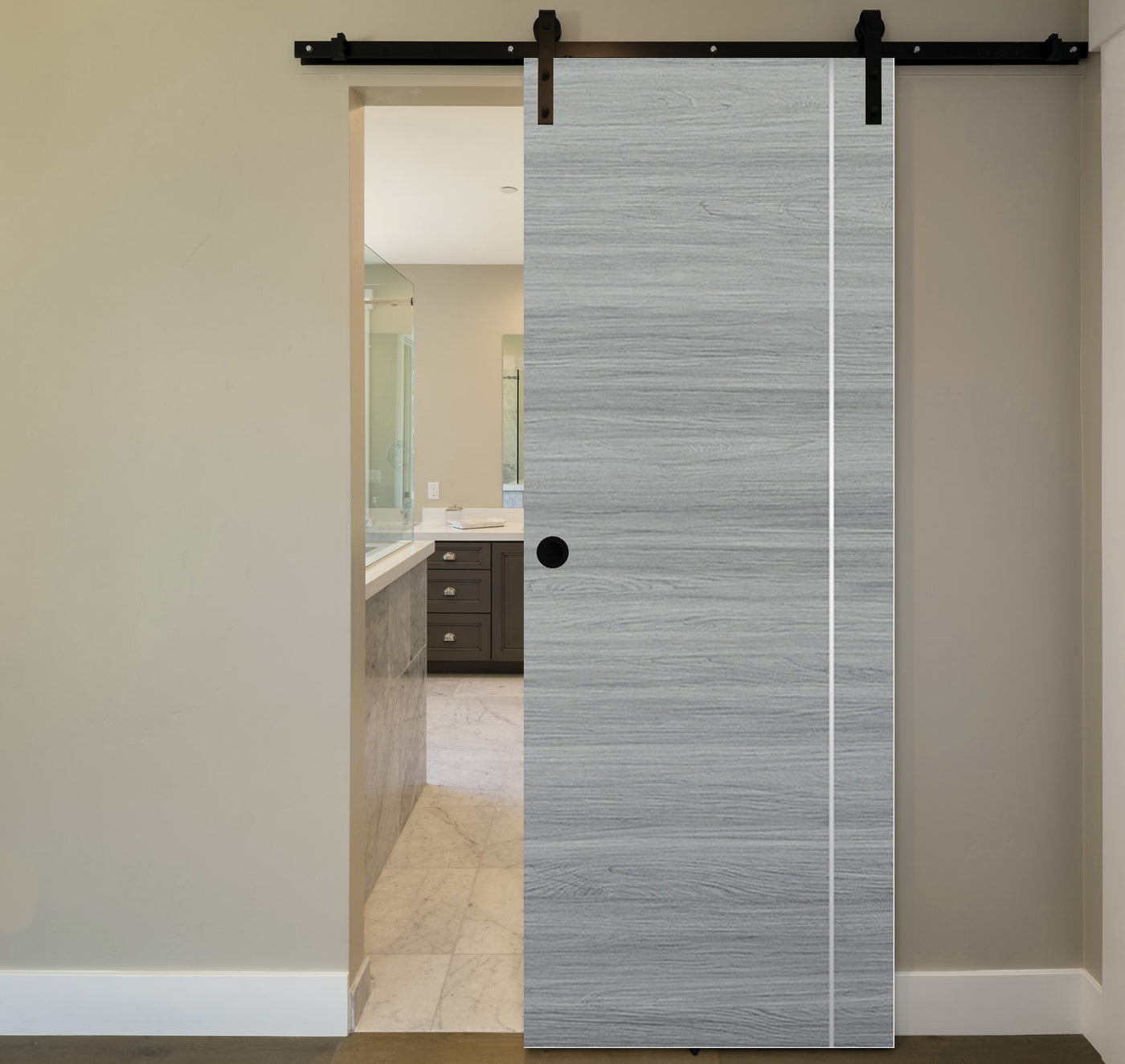 Nova 1VR Braga Olmo Matrix Laminated Modern Barn Door - Doors and Beyond