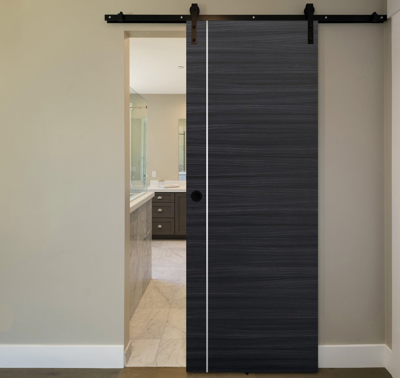 Nova 1V Braga Blu Matrix Laminated Modern Barn Door - Doors and Beyond