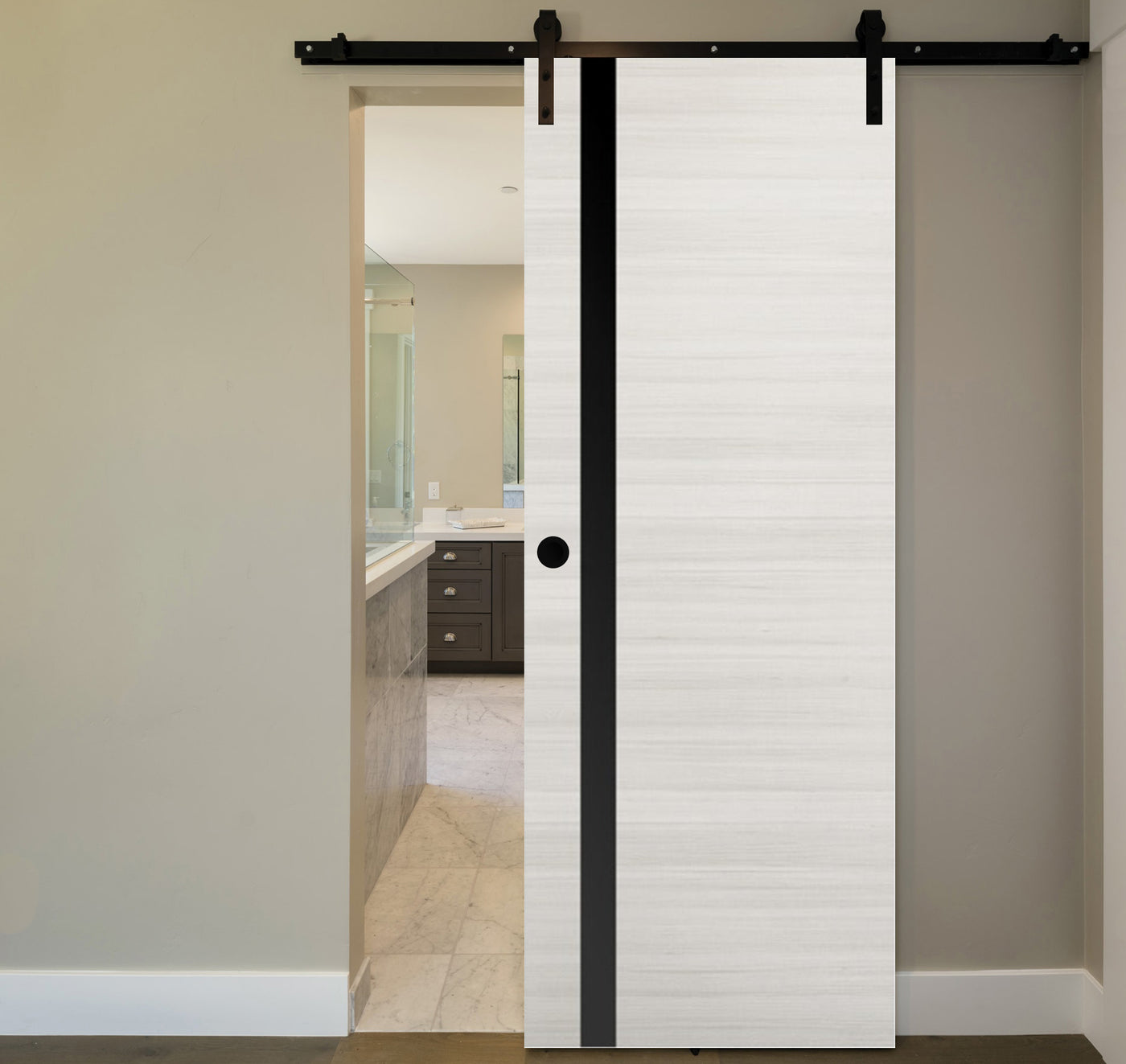Nova 1G Braga Crema Matrix Laminated Modern Barn Door - Doors and Beyond