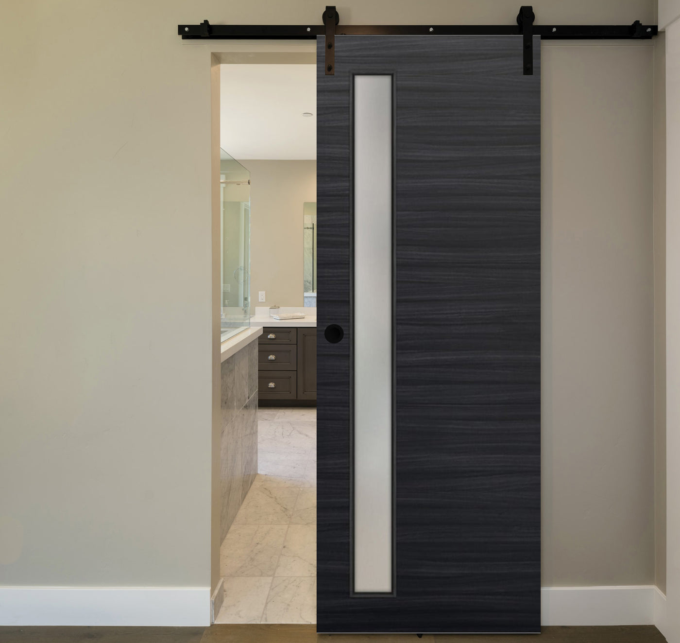 Nova 1-Lite V Braga Blu Matrix Laminated Modern Barn Door - Doors and Beyond