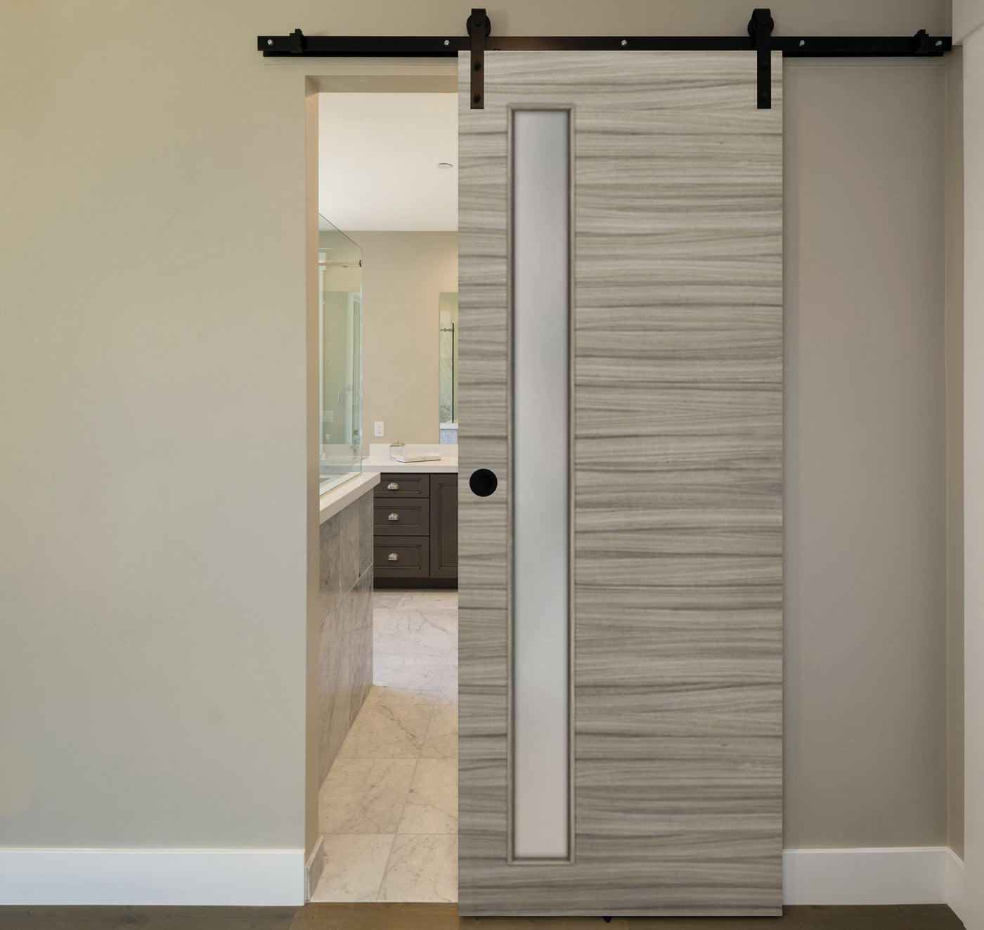 Nova 1-Lite V Braga Palissandro Matrix Laminated Modern Barn Door - Doors and Beyond