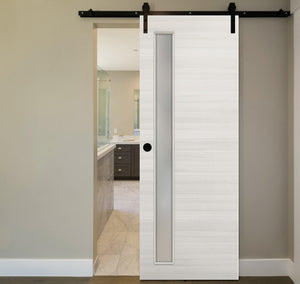 Nova 1-Lite V Braga Crema Matrix Laminated Modern Barn Door - Doors and Beyond