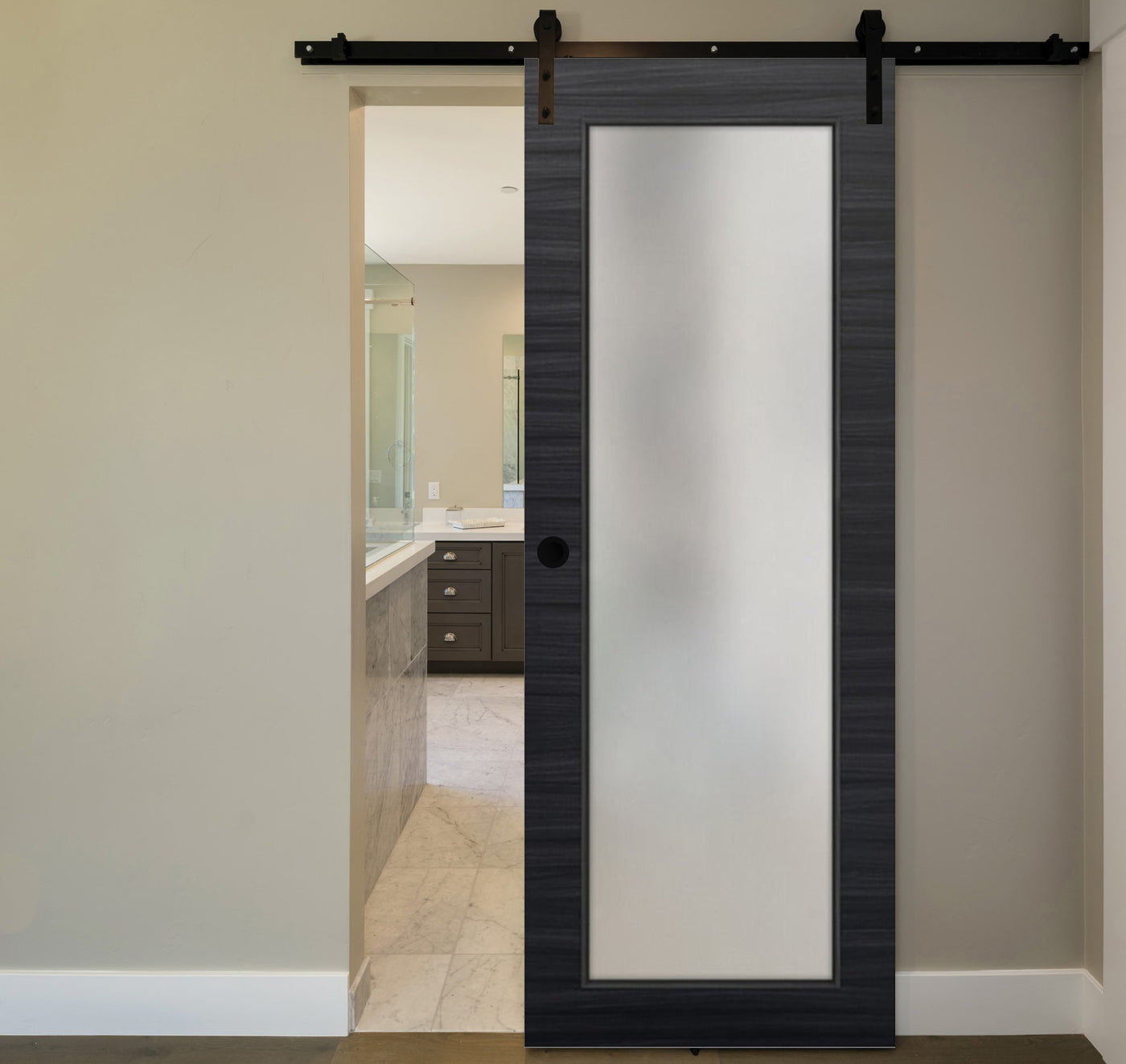 Nova 1-Lite Braga Blu Matrix Laminated Modern Barn Door - Doors and Beyond