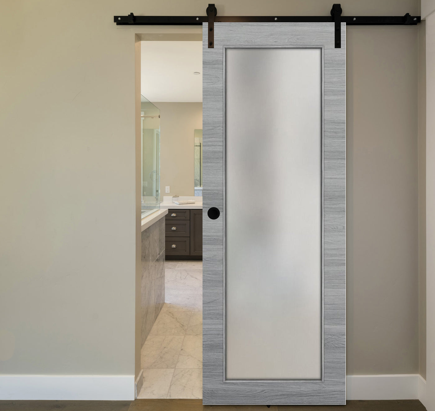 Nova 1-Lite Braga Olmo Matrix Laminated Modern Barn Door - Doors and Beyond