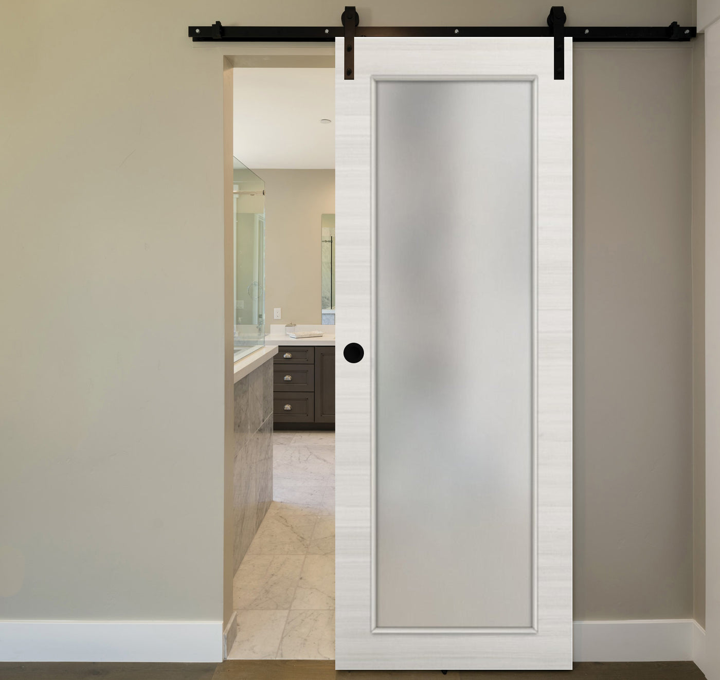 Nova 1-Lite Braga Crema Matrix Laminated Modern Barn Door - Doors and Beyond