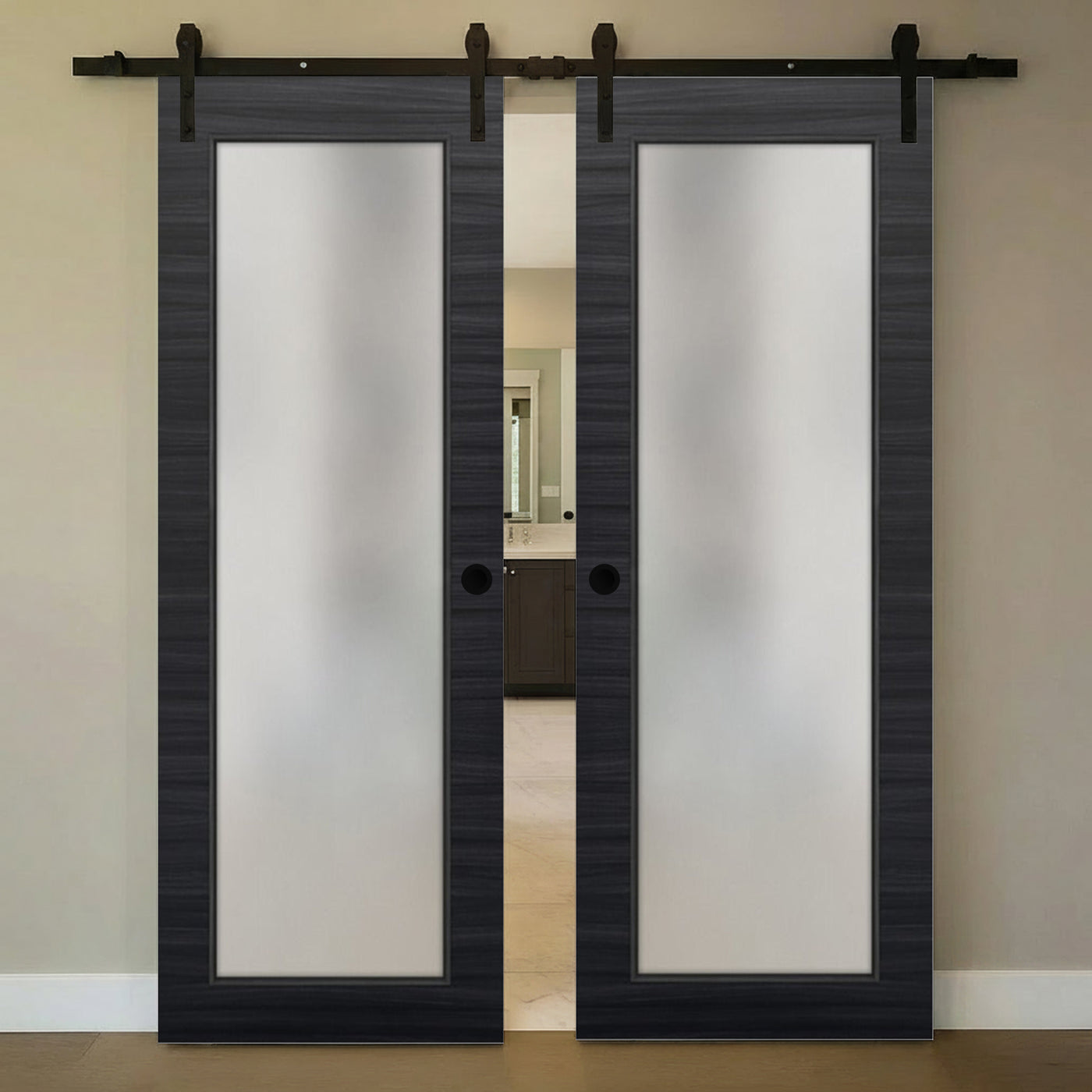 Nova 1-Lite Braga Blu Matrix Laminated Modern Double Barn Door - Doors and Beyond