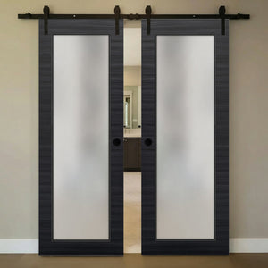 Nova 1-Lite Braga Blu Matrix Laminated Modern Double Barn Door - Doors and Beyond