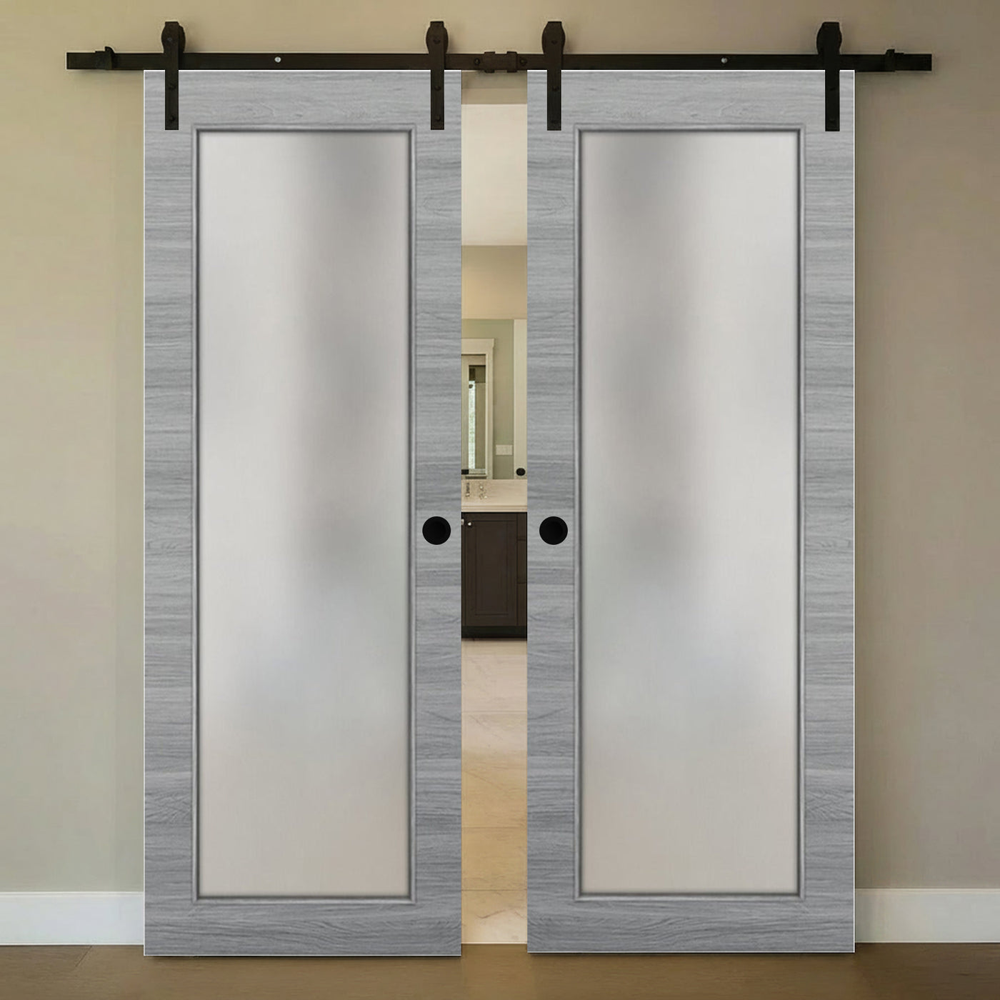 Nova 1-Lite Braga Olmo Matrix Laminated Modern Double Barn Door - Doors and Beyond