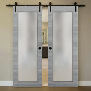 Nova 1-Lite Braga Olmo Matrix Laminated Modern Double Barn Door - Doors and Beyond