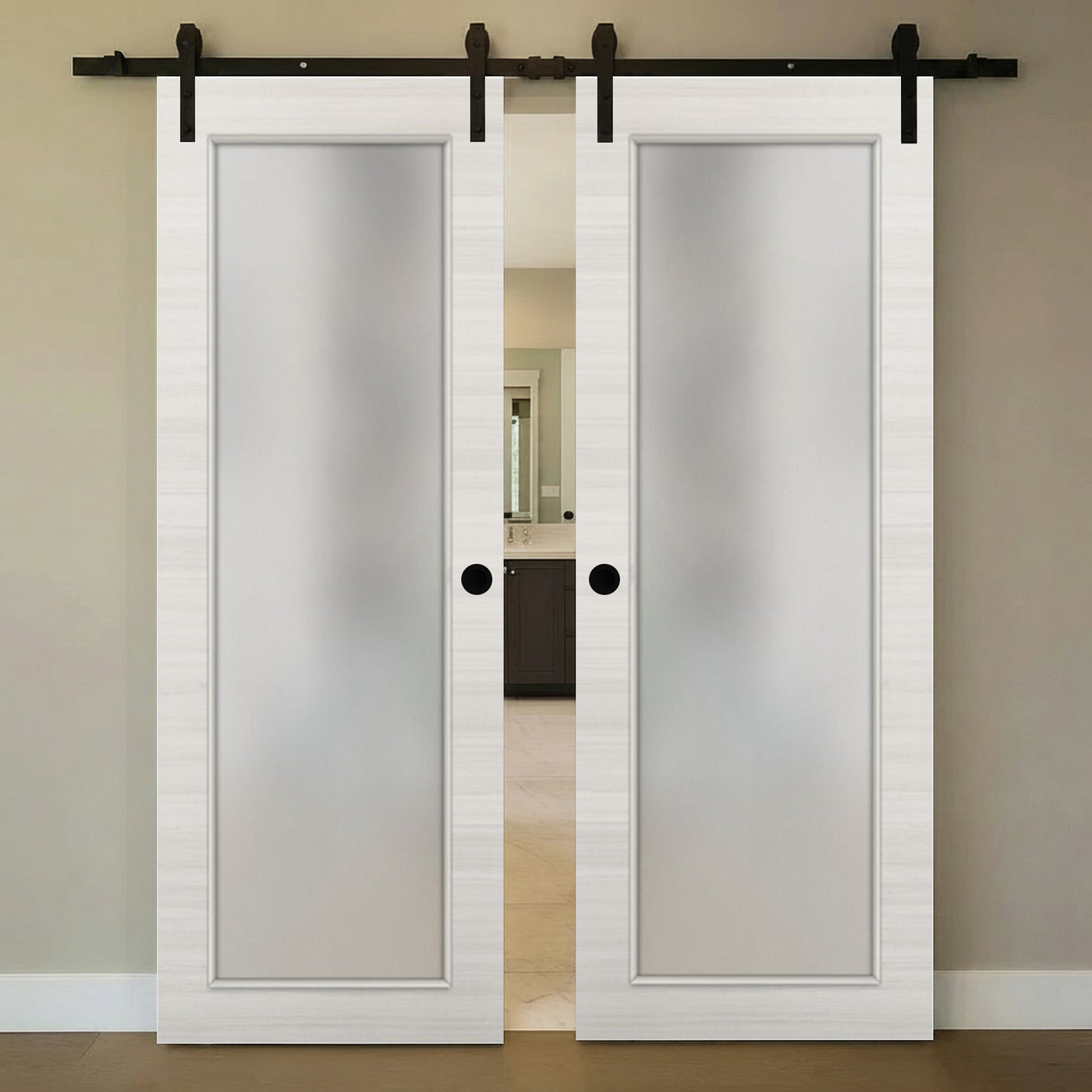 Nova 1-Lite Braga Crema Matrix Laminated Modern Double Barn Door - Doors and Beyond