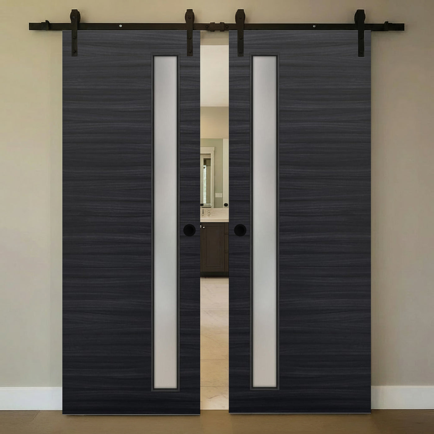 Nova 1-Lite V Braga Blu Matrix Laminated Modern Double Barn Door - Doors and Beyond