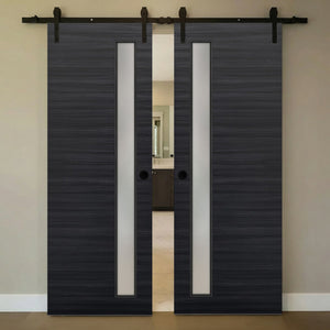Nova 1-Lite V Braga Blu Matrix Laminated Modern Double Barn Door - Doors and Beyond