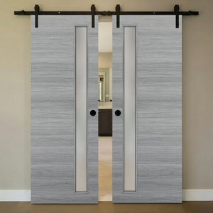 Nova 1-Lite V Braga Olmo Matrix Laminated Modern Double Barn Door - Doors and Beyond