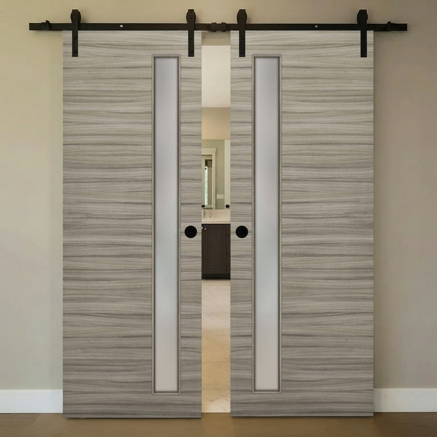 Nova 1-Lite V Braga Palissandro Matrix Laminated Modern Double Barn Door - Doors and Beyond