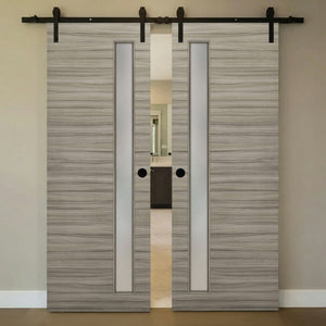 Nova 1-Lite V Braga Palissandro Matrix Laminated Modern Double Barn Door - Doors and Beyond