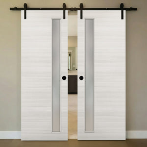 Nova 1-Lite V Braga Crema Matrix Laminated Modern Double Barn Door - Doors and Beyond