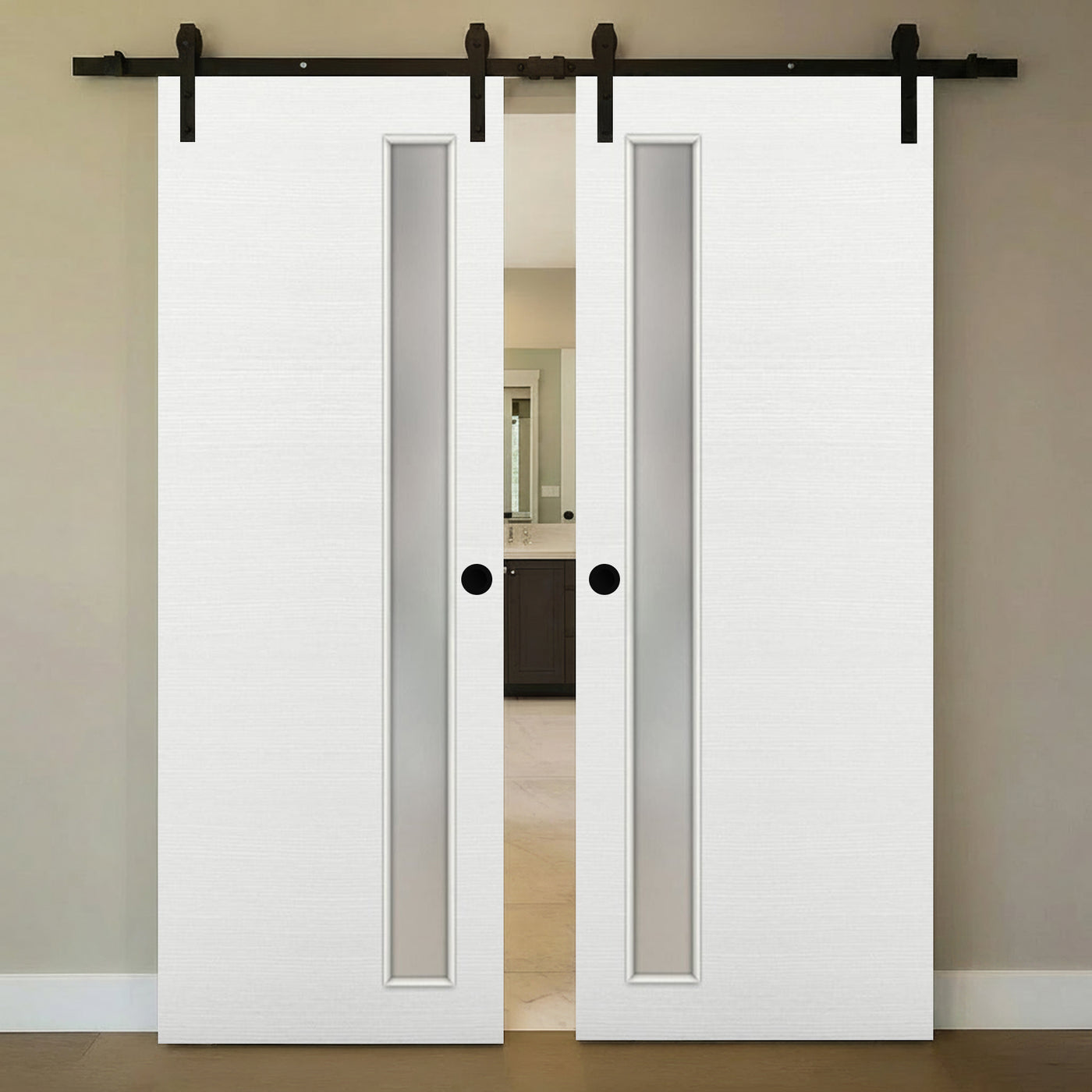 Nova 1-Lite V Braga Bianco Matrix Laminated Modern Double Barn Door - Doors and Beyond