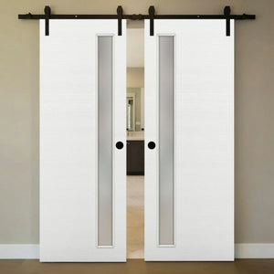 Nova 1-Lite V Braga Bianco Matrix Laminated Modern Double Barn Door - Doors and Beyond