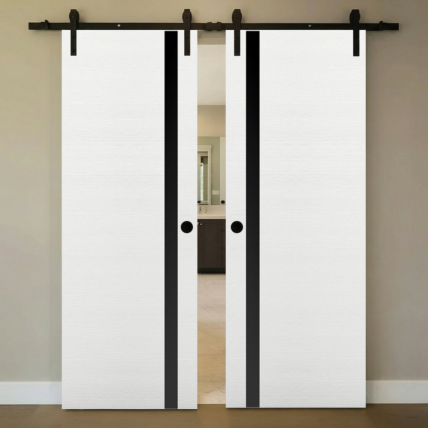 Nova 1G Braga Bianco Matrix Laminated Modern Double Barn Door - Doors and Beyond