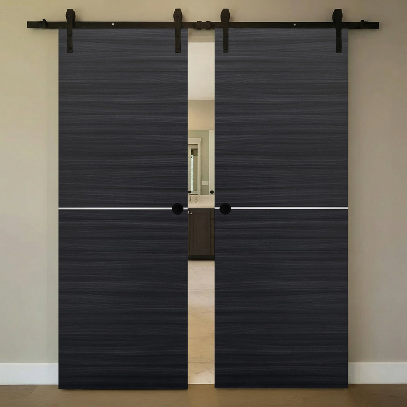 Nova 1H Braga Blu Matrix Laminated Modern Double Barn Door - Doors and Beyond