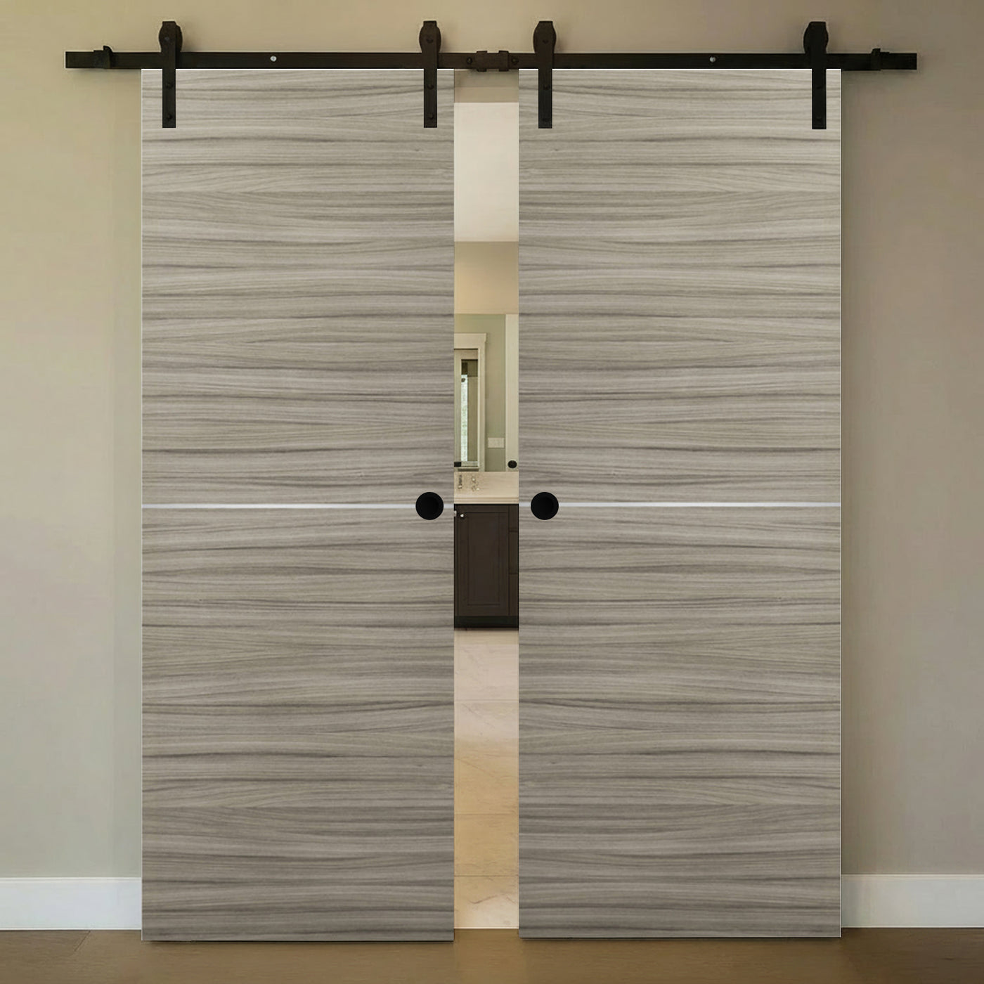 Nova 1H Braga Palissandro Matrix Laminated Modern Double Barn Door - Doors and Beyond