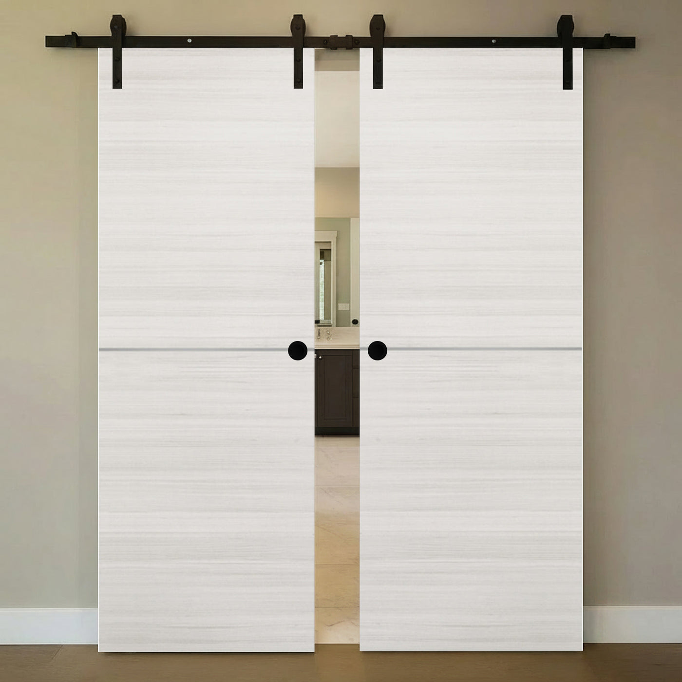 Nova 1H Braga Crema Matrix Laminated Modern Double Barn Door - Doors and Beyond