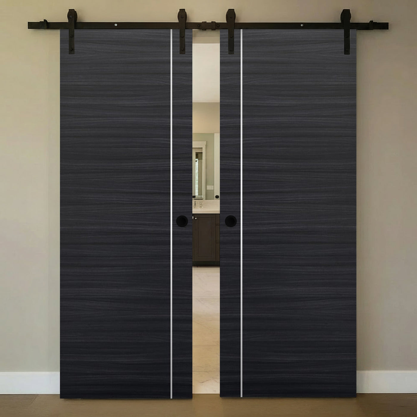 Nova 1V Braga Blu Matrix Laminated Modern Double Barn Door - Doors and Beyond