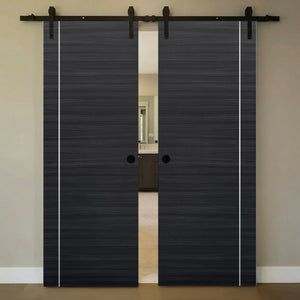 Nova 1VR Braga Blu Matrix Laminated Modern Double Barn Door - Doors and Beyond