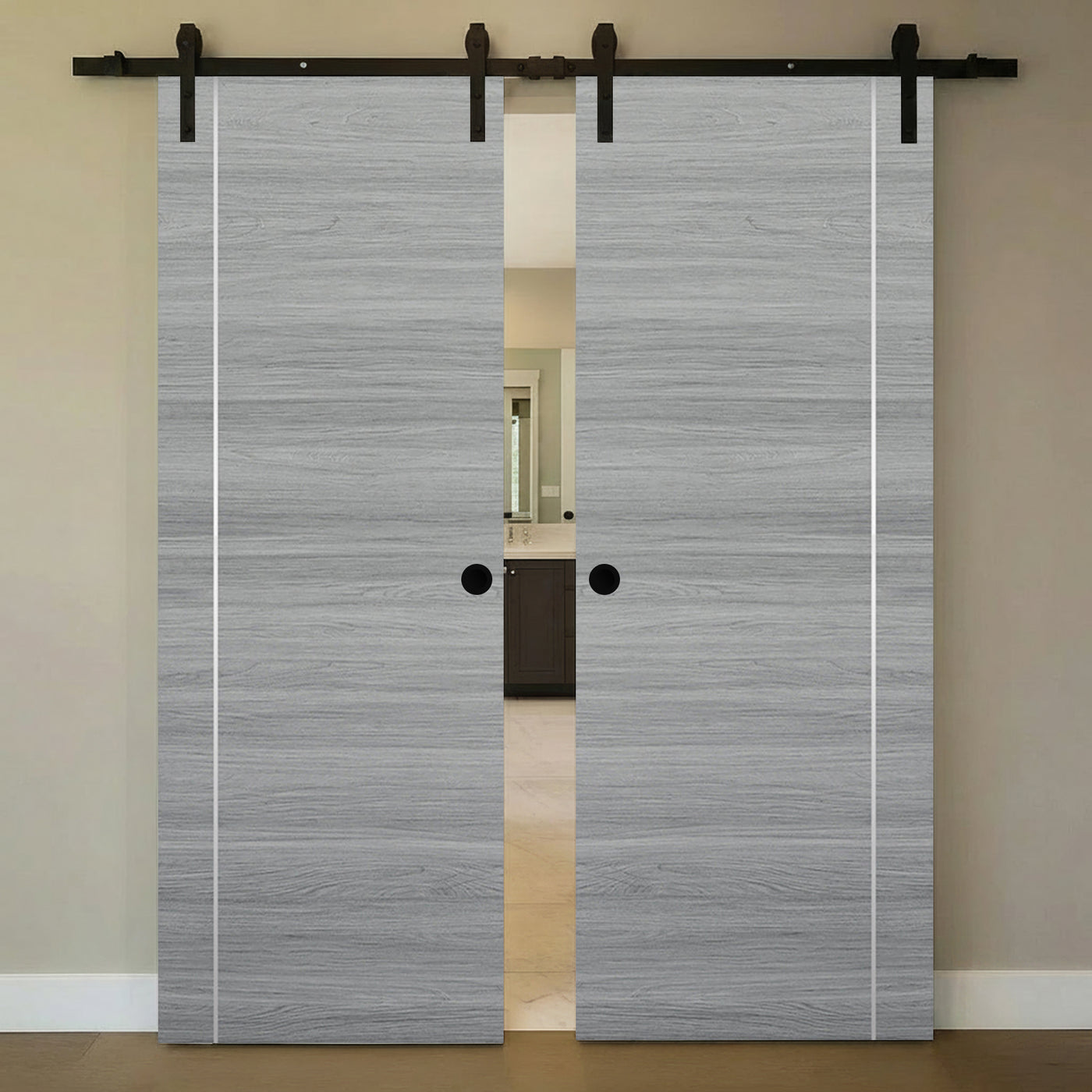Nova 1VR Braga Olmo Matrix Laminated Modern Double Barn Door - Doors and Beyond
