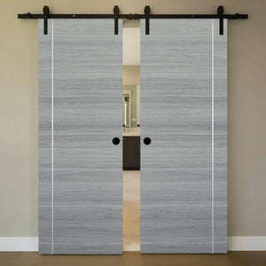 Nova 1VR Braga Olmo Matrix Laminated Modern Double Barn Door - Doors and Beyond