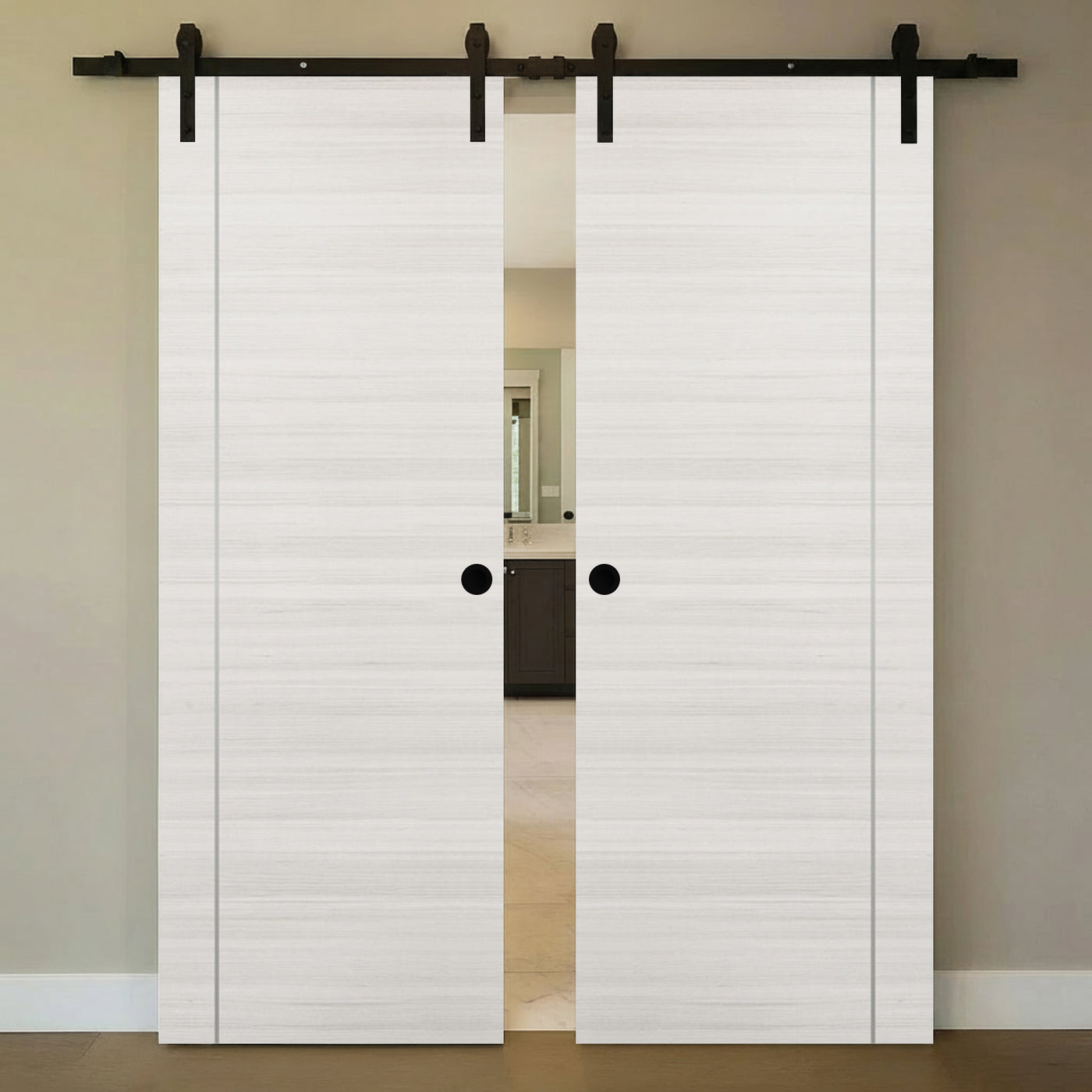 Nova 1VR Braga Crema Matrix Laminated Modern Double Barn Door - Doors and Beyond