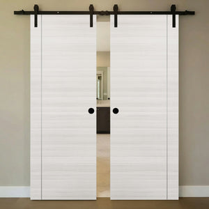 Nova 1VR Braga Crema Matrix Laminated Modern Double Barn Door - Doors and Beyond
