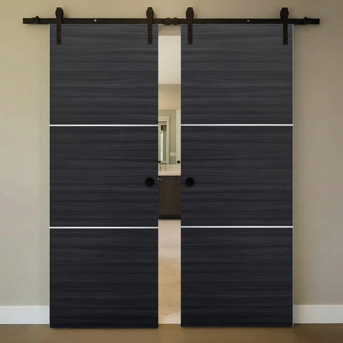 Nova 2H Braga Blu Matrix Laminated Modern Double Barn Door - Doors and Beyond
