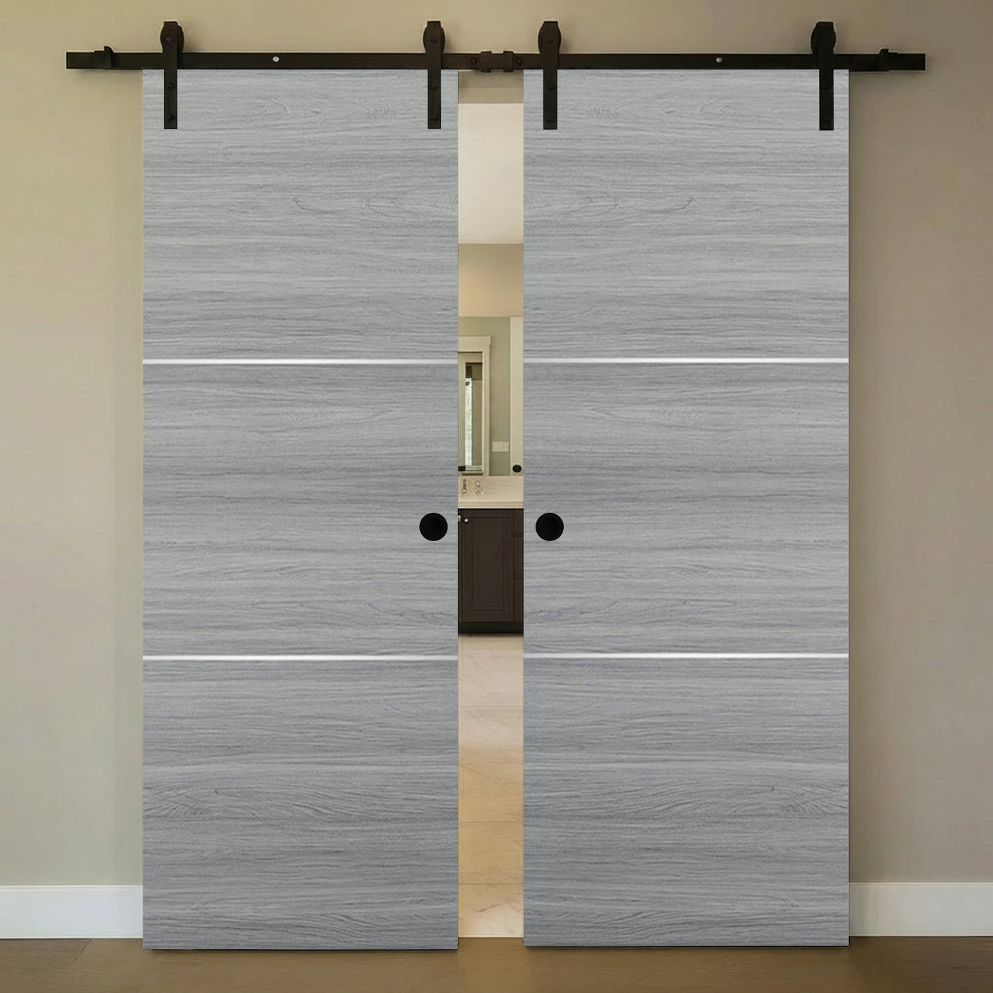 Nova 2H Braga Olmo Matrix Laminated Modern Double Barn Door - Doors and Beyond