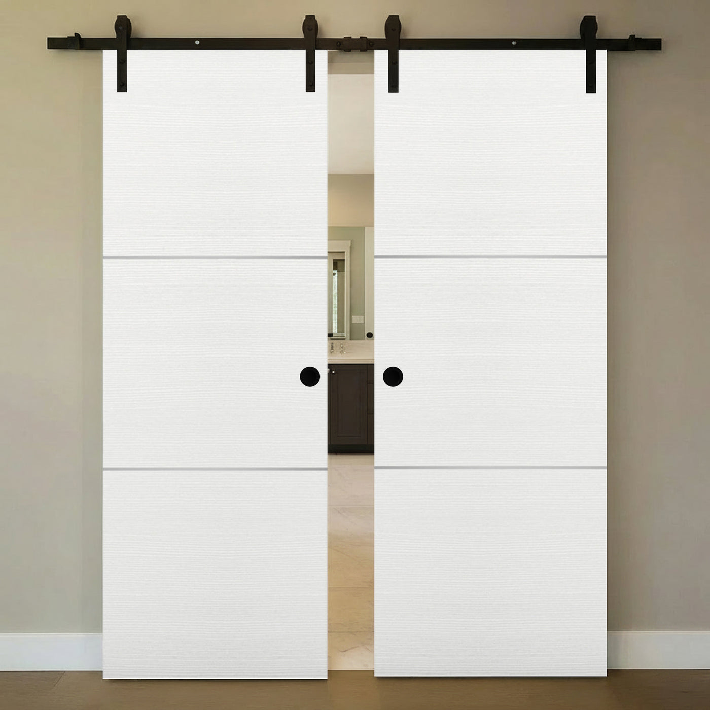 Nova 2H Braga Bianco Matrix Laminated Modern Double Barn Door - Doors and Beyond