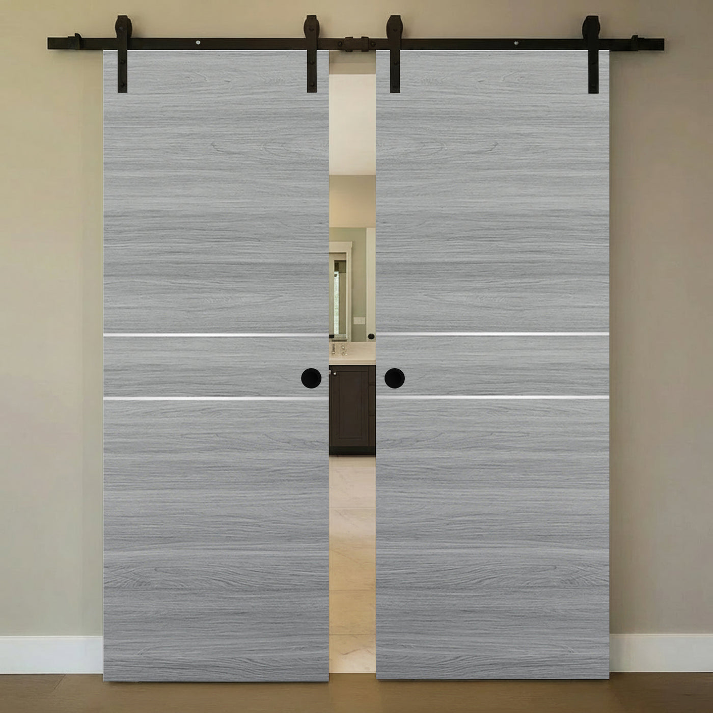 Nova 2HC Braga Olmo Matrix Laminated Modern Double Barn Door - Doors and Beyond