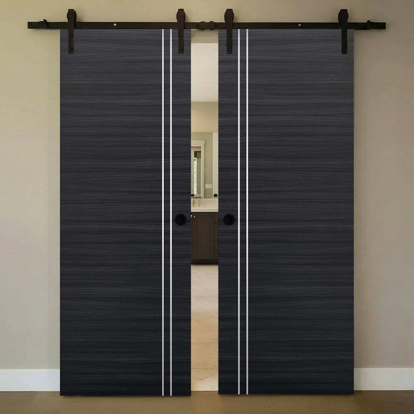 Nova 2V Braga Blu Matrix Laminated Modern Double Barn Door - Doors and Beyond