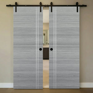 Nova 2V Braga Olmo Matrix Laminated Modern Double Barn Door - Doors and Beyond