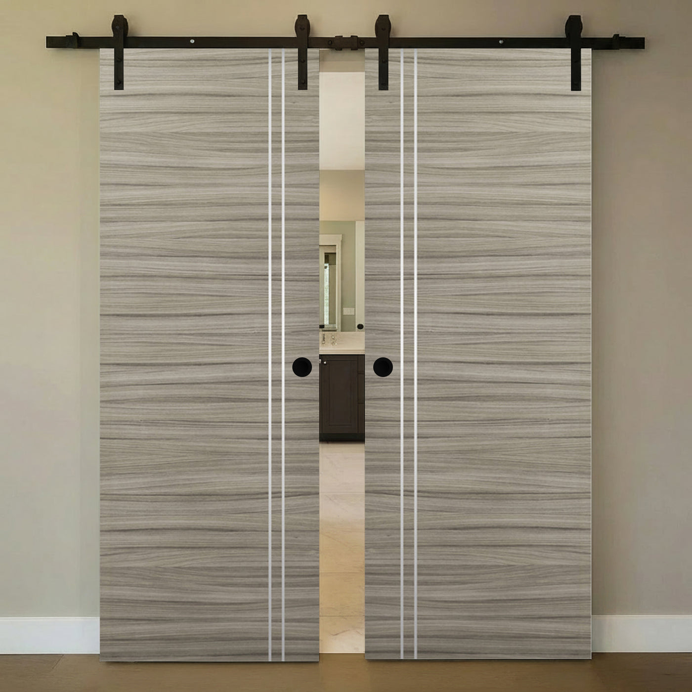 Nova 2V Braga Palissandro Matrix Laminated Modern Double Barn Door - Doors and Beyond