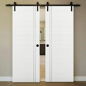 Nova 2V Braga Bianco Matrix Laminated Modern Double Barn Door - Doors and Beyond