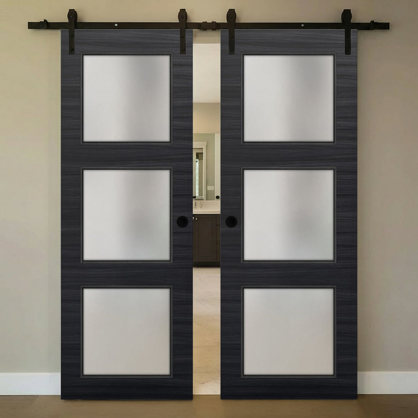Nova 3-Lite Braga Blu Matrix Laminated Modern Double Barn Door - Doors and Beyond