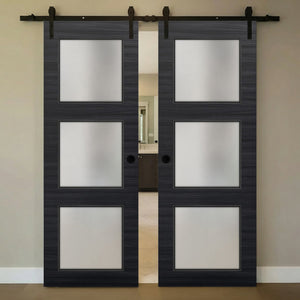 Nova 3-Lite Braga Blu Matrix Laminated Modern Double Barn Door - Doors and Beyond