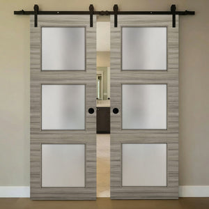 Nova 3-Lite Braga Palissandro Matrix Laminated Modern Double Barn Door - Doors and Beyond