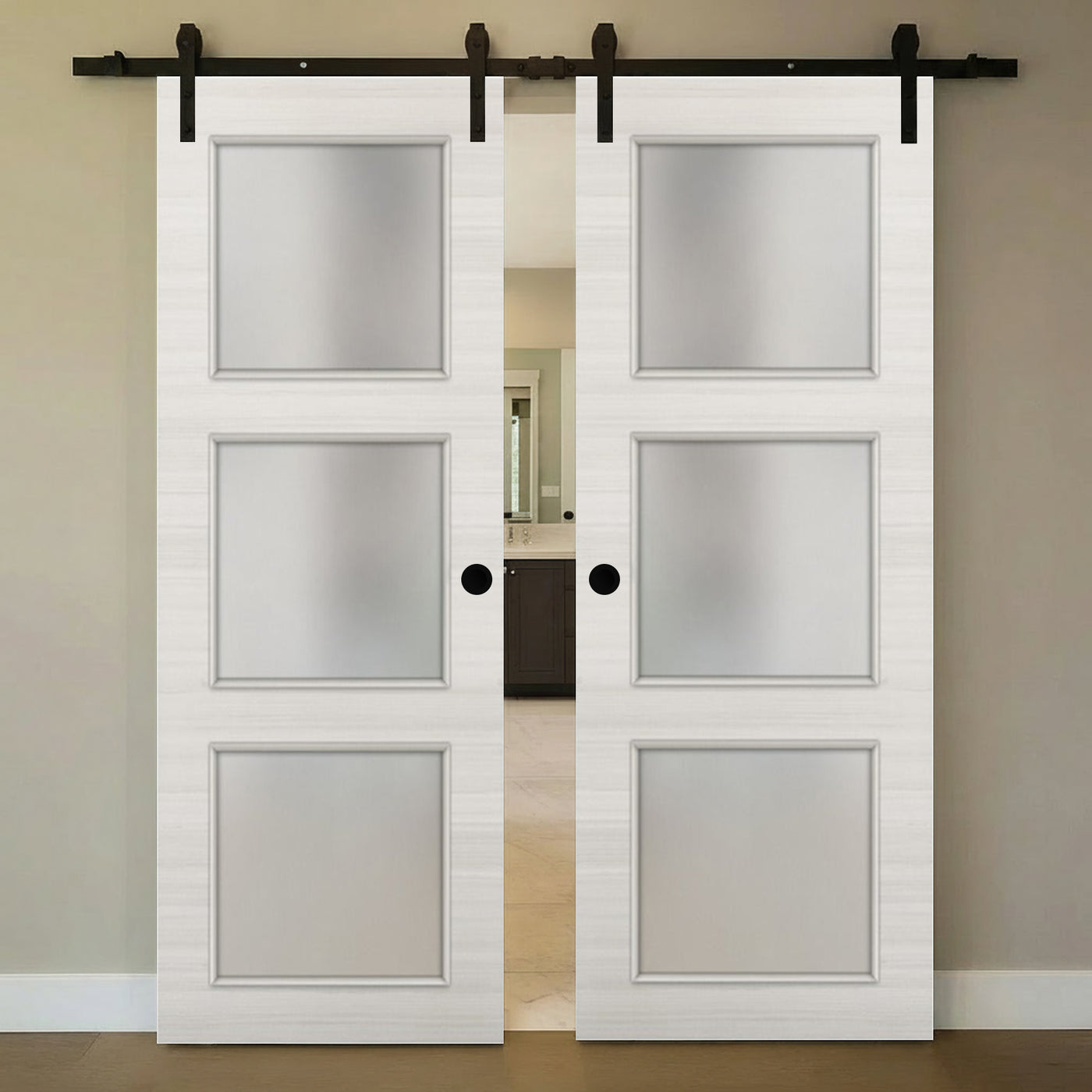Nova 3-Lite Braga Crema Matrix Laminated Modern Double Barn Door - Doors and Beyond