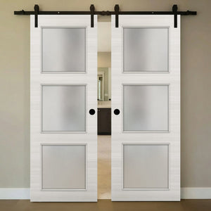 Nova 3-Lite Braga Crema Matrix Laminated Modern Double Barn Door - Doors and Beyond