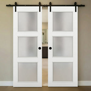 Nova 3-Lite Braga Bianco Matrix Laminated Modern Double Barn Door - Doors and Beyond