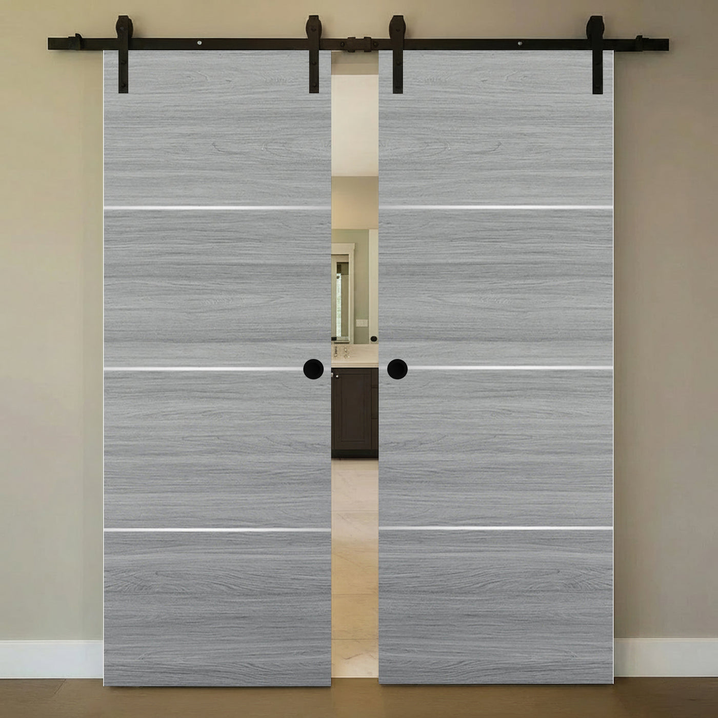Nova 3H Braga Olmo Matrix Laminated Modern Double Barn Door - Doors and Beyond