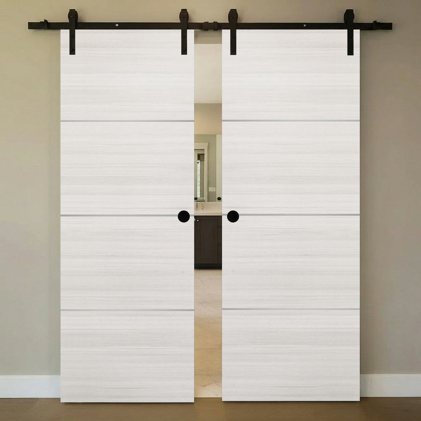 Nova 3H Braga Crema Matrix Laminated Modern Double Barn Door - Doors and Beyond