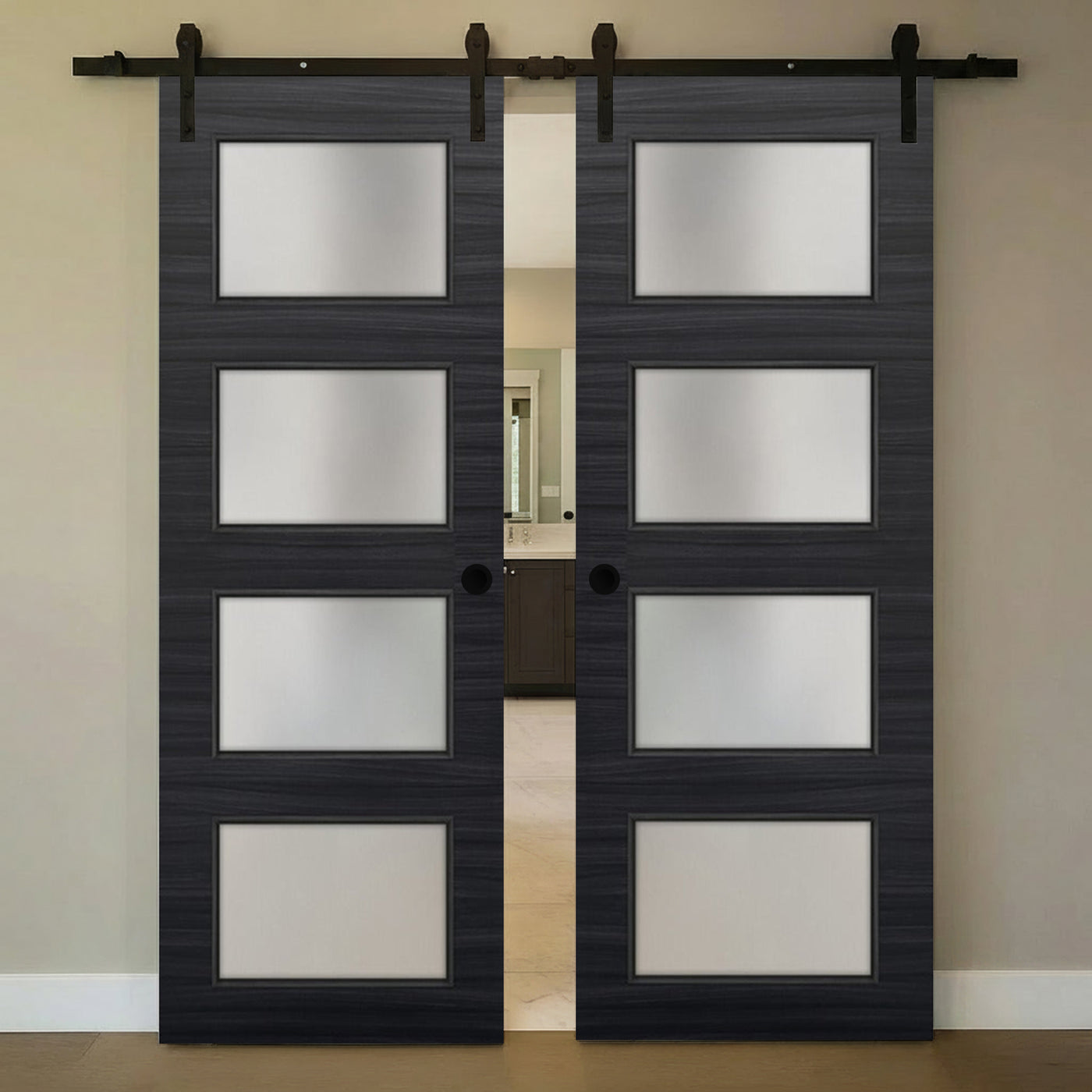 Nova 4-Lite Braga Blu Matrix Laminated Modern Double Barn Door - Doors and Beyond