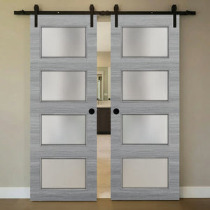 Nova 4-Lite Braga Olmo Matrix Laminated Modern Double Barn Door - Doors and Beyond